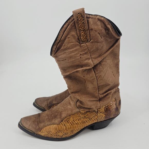 Vintage Dingo Slouch Cowboy Western Boot tan leather genuine snakeskin Mens 9.5 main image 9